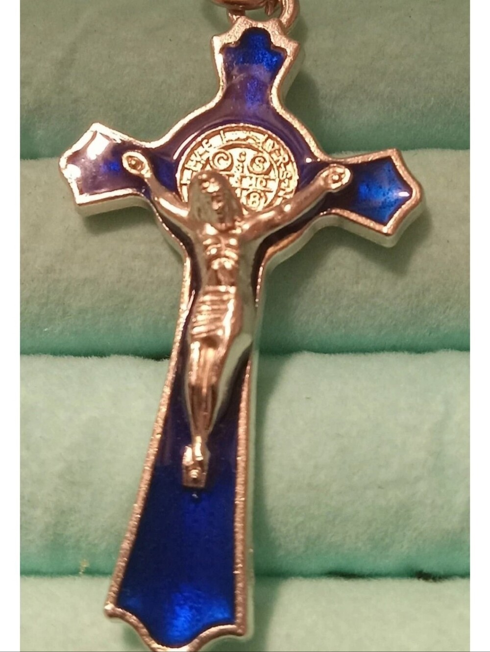 Blue Enamel St Benedict  Crucifix Pendant - Classic Home Accents 3 Inches